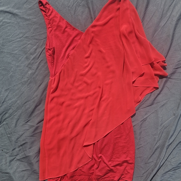 Bebe asymmetrical sheer chiffon shoulder dress - Picture 2 of 2